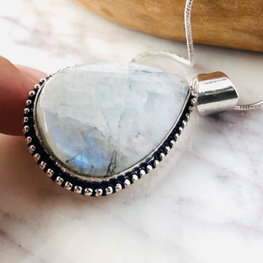Moonstone Pear Shape Stone Statement Boho Necklace - image 1